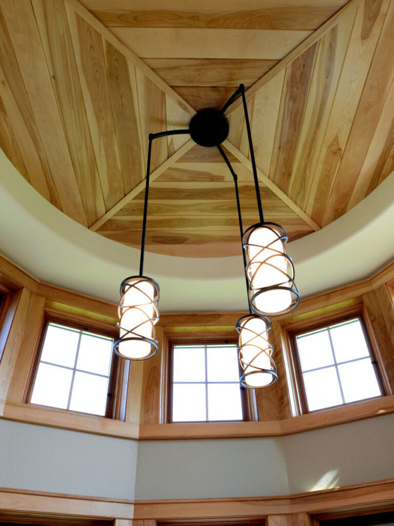 Lighting fixture with wood ceiling