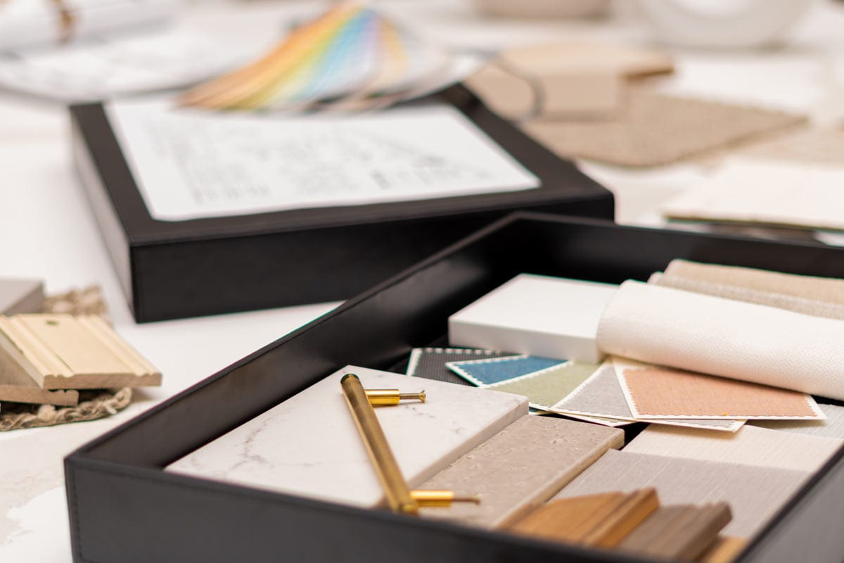 Tray with interior design samples