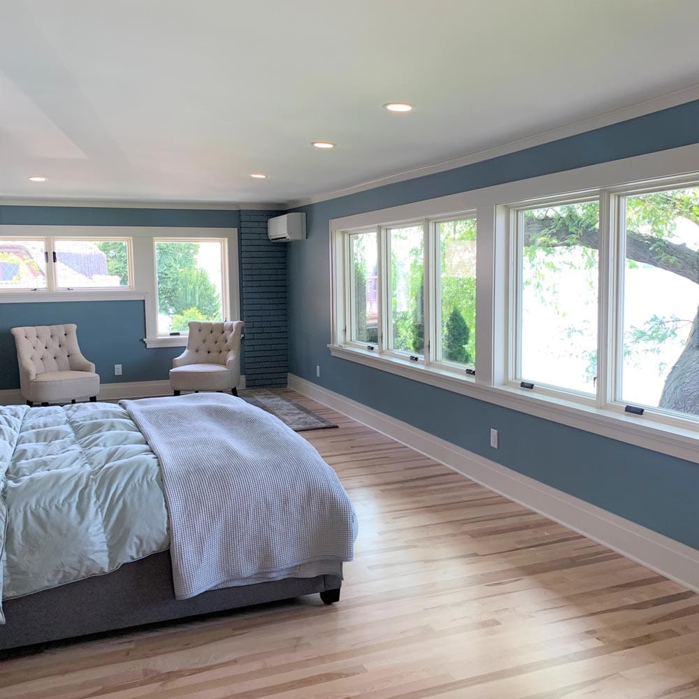 Lake home bedroom after remodel